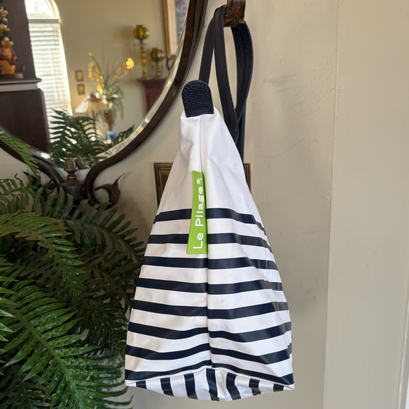 Longchamp Le Pliage Mariniere Zippered Shoulder Tote Blue White Nautical Stripes - Picture 15 of 16